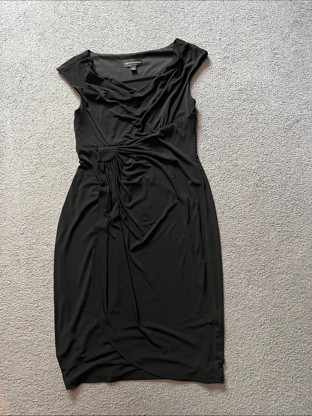 connected apparel Black Draped Cowl Twist-Front Midi Dress